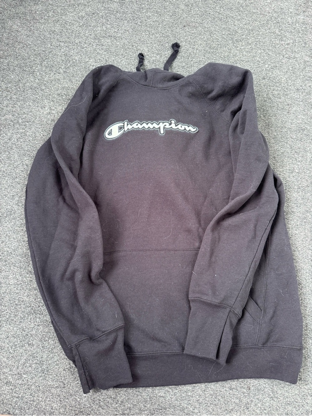 Champion Black Hoodie with White Script Chest Logo